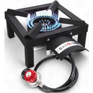 GasOne High Pressure Single Propane Burner - Outdoor Cooking with Heat Shield and Guard  Propane Burner Head for Camping, Tailgating, Seafood Boil, Home Brewing - Patented (Black)