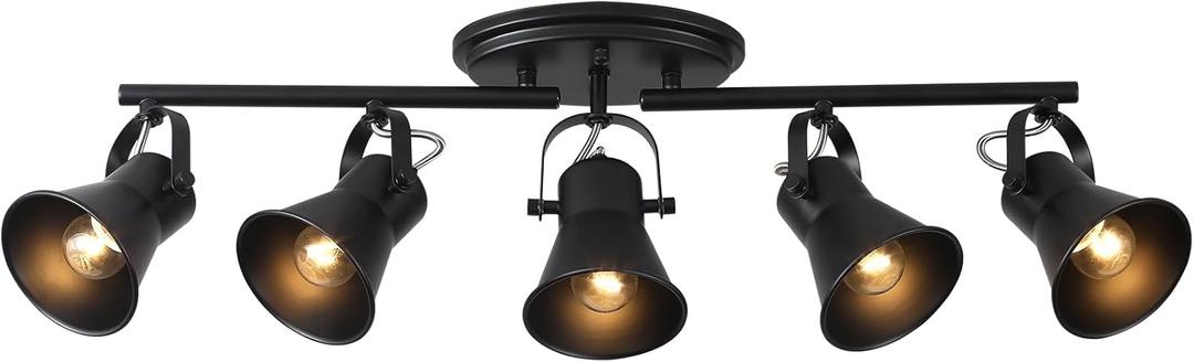 KEESFU 5-Light Track Lighting Kit,Black Semi Flush Mount Ceiling Light with 5 Rotatable Light Heads,Modern Accent Lighting for Livingroom,Bedroom,Hallway,Art Wall,Bathroom,Kitchen.(5-Light)