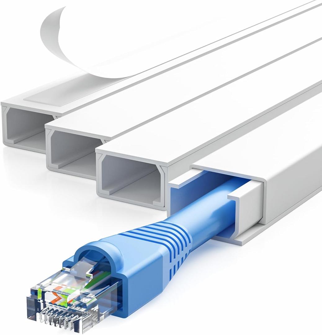 Delamu 56.7in Cord Hider, Cord Covers for 1-2 Wires on Wall, One-Cord Cable Hider, Easy Install Wire Hider Wire Covers for Cords on Wall, Cable Cover Raceway to Hide Wires Along Wall, W0.59 H0.4in (White)