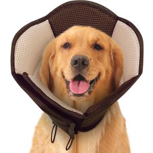 SUNFURA Dog Cones for Large Dogs, Soft Pet Cone Stop Licking After Surgery, Adjustable Pet E-Collar Alternative for Wound Healing, Brown X-Large