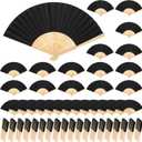 Yinkin 100 Pack Folding Fans Bamboo Handheld Folded Craft Hand Japanese Chinese Fans for Weddings Bridal Dancing Church DIY Decoration Women Kids Gift Party Favors (Black)