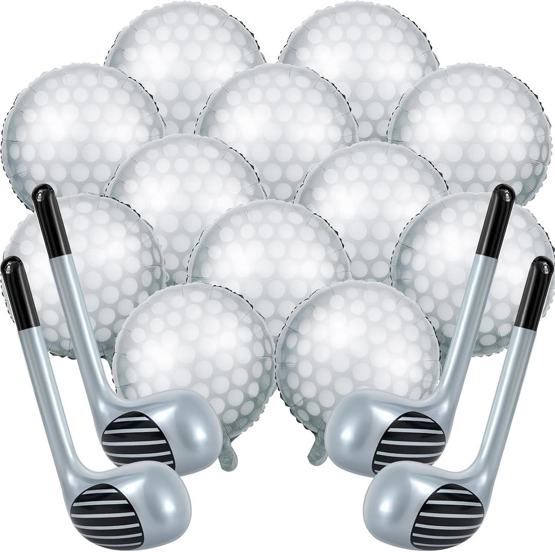 16 Pcs Golf Balloons Set 18'' Ball and 30 Club Shaped Foil Balloons for Birthday Party Decorations Golf Themed Events Sports Party Favors