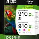 910XL Ink Cartridges for HP Printers (4-Pack) Black Cyan Magenta Yellow Replacement for HP 910XL Ink Cartridges Combo Pack Works for Office Jet 8010 8020 Series, Pro 8025e 8020, 8030 Series 3JB41AN