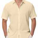 EOUOSS Mens Linen Shirts Short Sleeve Button Down Regular Fit Shirts Casual Vacation Beach Summer Hawaiian Tops Beige Small