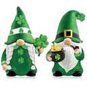 Menkxi 2 Pcs St Patrick Day Gnomes Figurines Table Decorations Wooden Irish Green Gnome Elf Scandinavian Nordic Elf Figurine for St. Patrick's Day Home Office Desk Party Supplies Indoor Outdoor Decor
