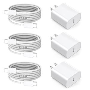 [Apple MFi Certified] iPhone Charger Fast Charging,6FT 3Pack Fast USB C Wall Chargers Plug Adapter USB C to C Cable Cord for Apple iPhone 17E/17/17 Pro/17 Pro max/Air/16/16 Pro Max/15,iPad Pro,Airpods