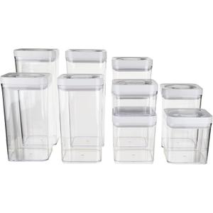 Amazon Basics Airtight Food Storage Containers, BPA Free, Dishwasher Safe, with Twist/Turn Lids, for Kitchen Pantry Organization, 10-Piece Square Set, Clear Plastic