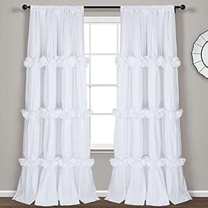 Homechoice Decor Thermal Insulated Blackout Window Curtains, 54" W x 84" L x 2 Panels, Boho Ruched Window Treatments with 3 Rows of Butterfly Flowers, Rustic Rod Pocket Drapes for Room, White (LQ-30)