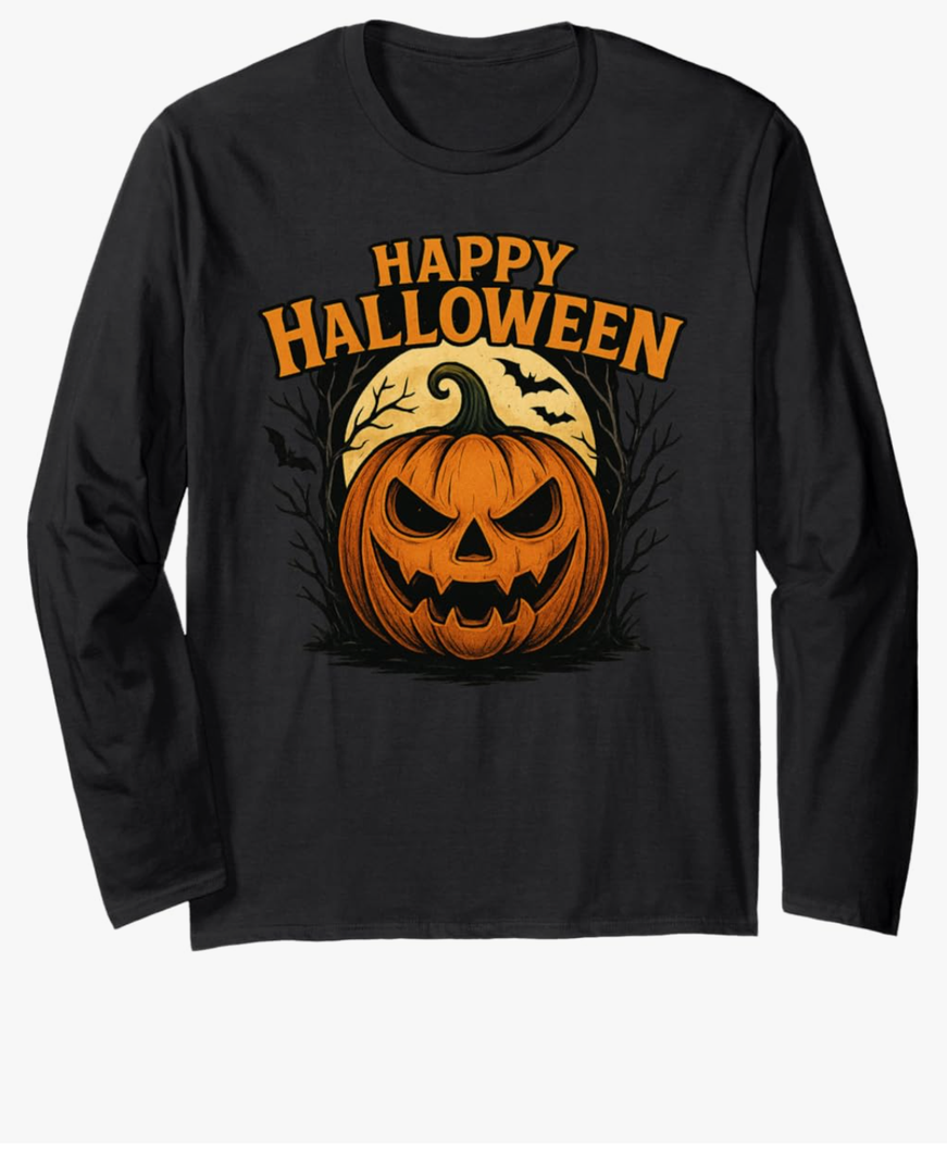 Pumpkin, Full Moon n Bats Long Sleeve T-Shirt Small