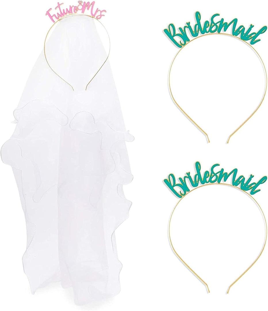 Sparkle and Bash Future Mrs and Bridesmaid Headbands, Bachelorette Accessories for Bridal Party (3 Pack)
