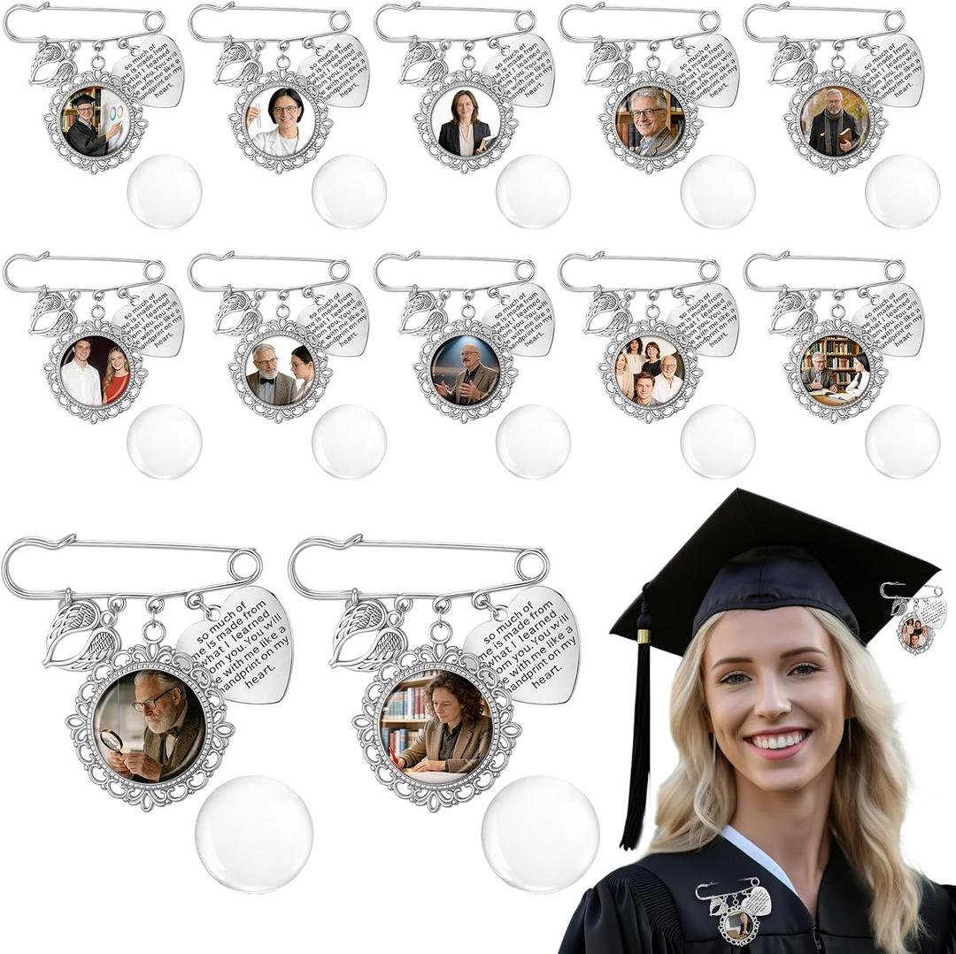 Kigeli 12 Pcs Graduation Memorial Pins Graduation Tassel Photo Charm with Wing DIY Pin Brooch Memory Tassel Picture Grad Cap Decoration Personalized 2026 Grad Gift for Gown Ceremony Bouquet