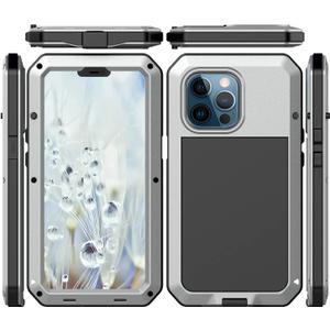 for iPhone 13 Pro Max Case,360 Full Body Protective Heavy Duty Shockproof Tough Armour Aluminum Metal Case with Silicone Built-in Screen Protector for iPhone 13 Pro Max 6.7" - Silver