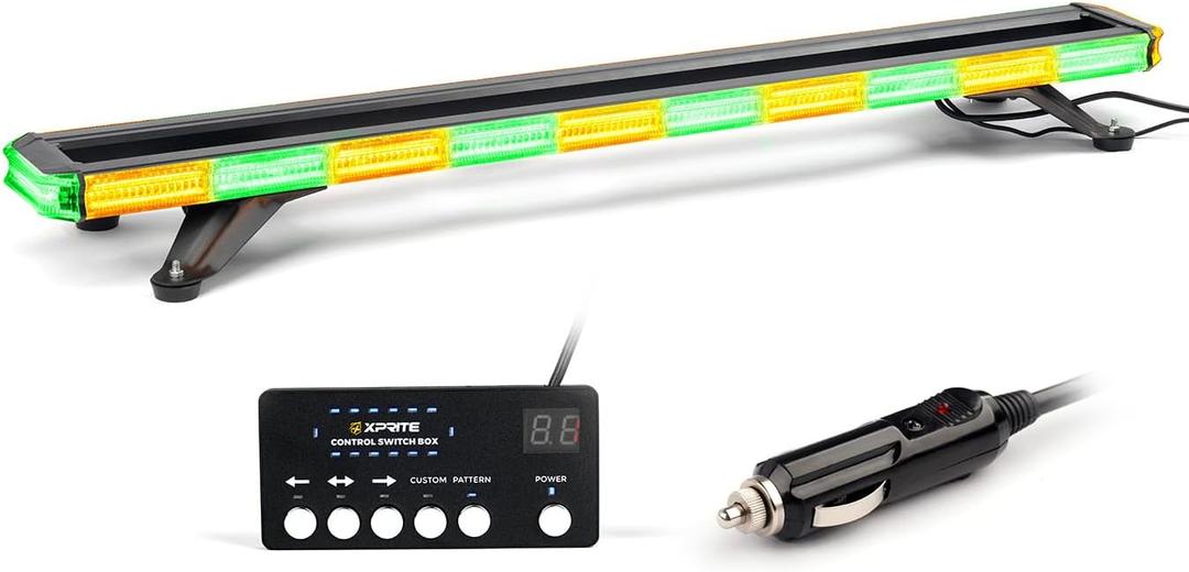 Xprite 42 inch 330 LED Rooftop Emergency Strobe Light Bar Heavy-Duty Flashing Warning Lights w/Adjustable Mounting Brackets, for Construction Vehicles Towing Work Trucks Plows Pickup - Amber Green