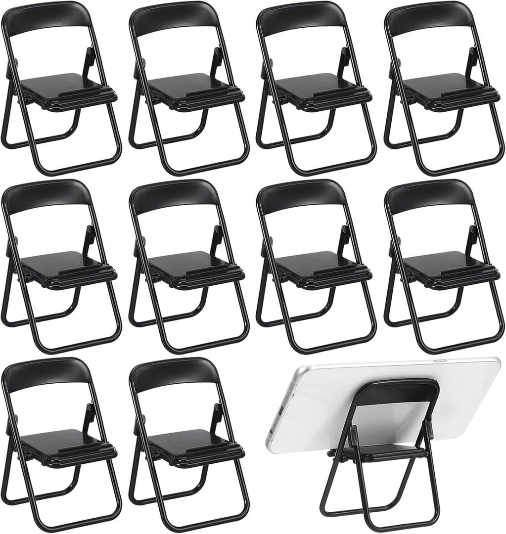 TOYANDONA 12Pcs Miniature Folding Chairs 1/6 Scale Dollhouse Decor Foldable Chair Cell Phone Holder Small Desk Stand Model Furniture
