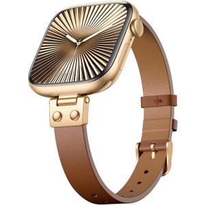 SNBLK Slim Leather Band Compatible with Apple Watch Bands Women 40mm 41mm 42mm 44mm 46mm 49mm 38mm 45mm, Dressy Top Grain Genuine Leather Strap for iWatch SE Series 11/10/9/8/7/6/5/4/3/2/1, Brown