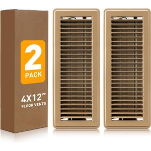 Floor Register 4x12, Heavy Duty Steel Walkable Floor Vent Covers, Air Vent Covers with Adjustable Air Supply Lever for Home Floor, Sidewall, 2 Pack, Brown