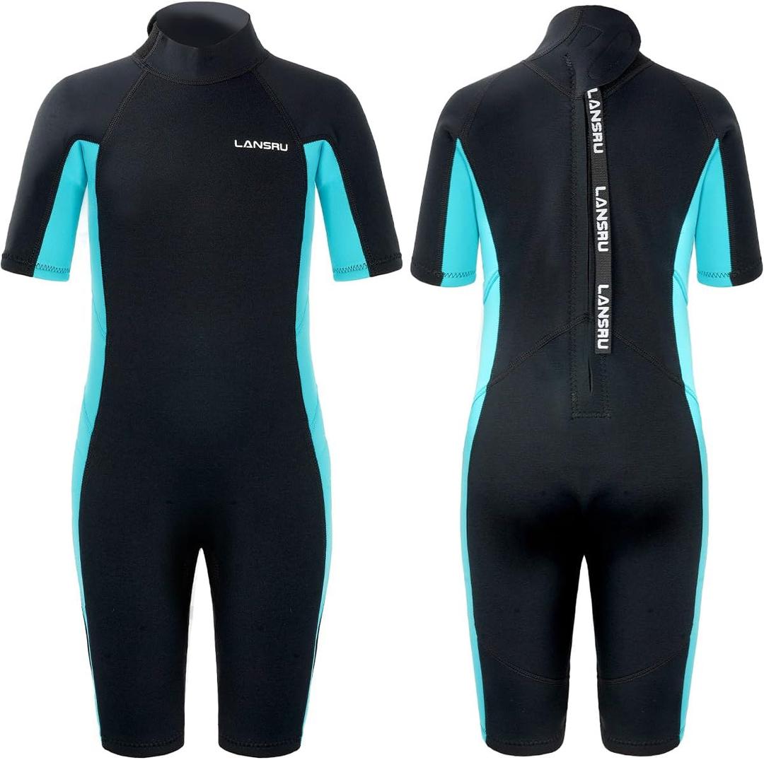 3mm Youth Wetsuit for Kids - Safer Material CR Neoprene | Shorty Sleeve | UV Protection | Thermal Swimsuits in Cold Water | Back Zip for Surfing, Swimming, Snorkeling | Boys & Girls (5)