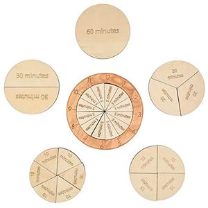 MerryHeart Wooden Time Fraction Learning Clock, Cognitive Clock Education Puzzle Toys for Children, Clock for Kids Learning to Tell Time, Time Fractions Set Up for an Hour, Montessori Materials (Wood)