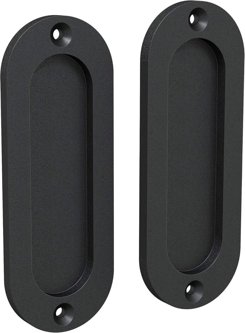 Finger Pulls for Closet - 4.75" Oval Sliding Door Pulls - Flush Pulls for Pocket Door - Matte Black - Set of 2