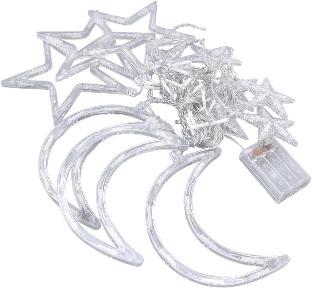 Star Moon Curtain String Lights Romantic Ambience Battery Powered 126 LED Ramadan Curtain Lights for Window Wall Home Decoration