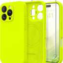 Magnetic for iPhone 16 Pro Max Case, Compatible with MagSafe, [Full Camera Protection][Screen Protector] Silicone Shockproof Protective Phone Case for iPhone 16 Pro Max, Fluorescent Green