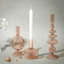 Rtteri 3 Pcs Glass Candlestick Holders Glass Candle Holders Groovy Wavy Elegant Taper Candle Stick for Wedding Home Birthday Party Easter St Patricks Day Decoration Windowsill Decor(Light Brown)