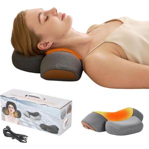 3-in-1 Neck Massager Pillow with Heat - Deep Tissue Vibration Massage & Cervical Traction for Neck Pain Relief, Portable Rechargeable Neck Hump Corrector (Rechargeable)
