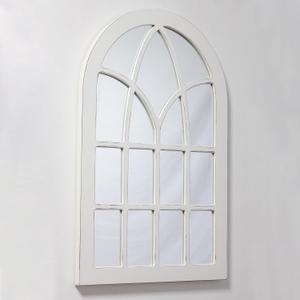 Farmhouse Large Arched Window Pane Mirror Wall Decor 36 x 24 inch, Hanging Rustic White Mirror Window, Decorative Cathedral Wall Mounted Wood Mirror for Living Room Bedroom