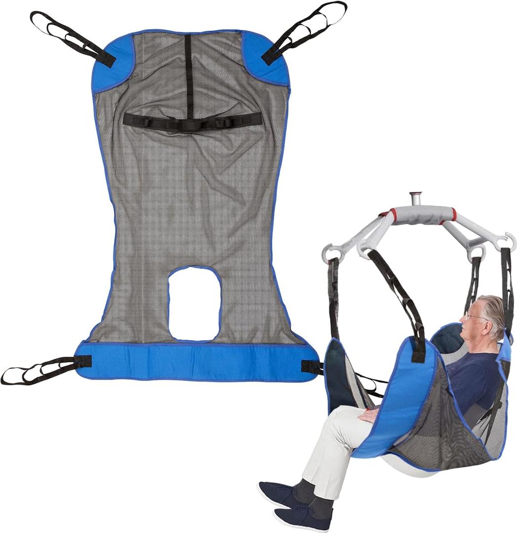 Patient Full Body Mesh Lift Sling with Commode Opening for Safe and Easy Patient Transfer 500lb Weight Capacity Polyester Slings for Patient Lift Toileting,Transfer and Bathing Aids L