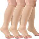 3 Pack Copper Compression Socks for Women & Men, 20-30mmHg Open Toe Knee High Stockings for Circulation Support, S/M
