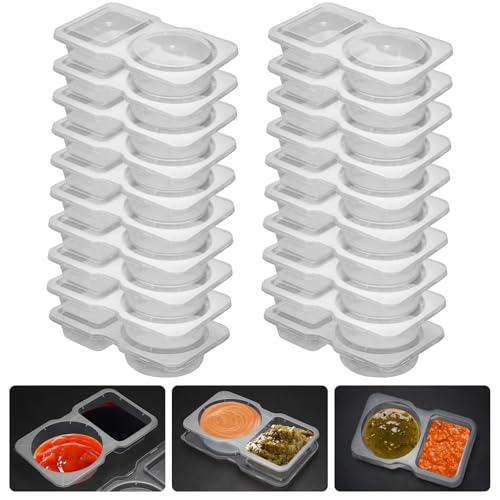UVHJW 20 Set Reusable Snack Containers, 2-Compartment Dipping Containers with Lid for Refrigeration, Portion Control, Outdoor Takeaway Sauce Dip Case