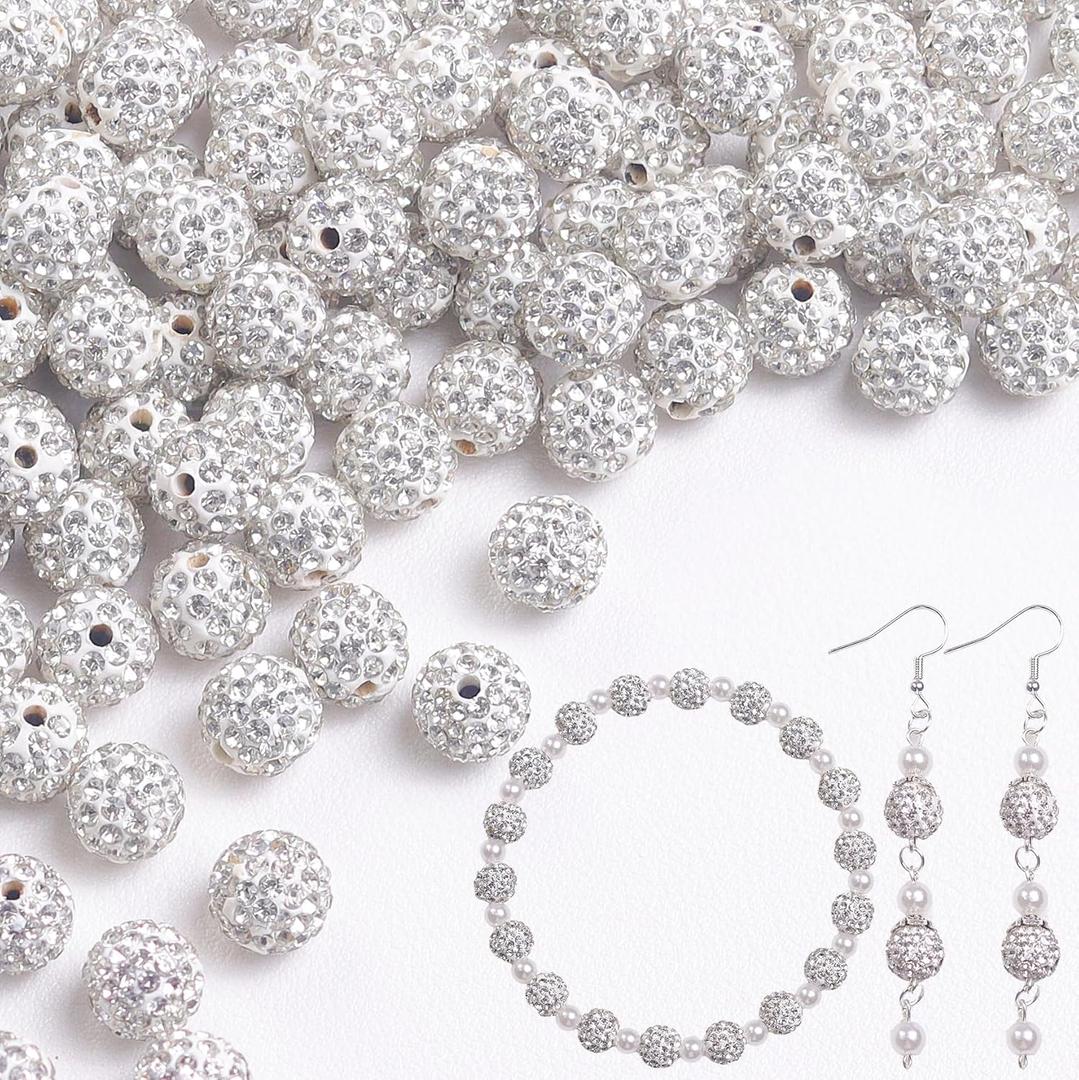 Rhinestone Beads for Jewelry Making, Disco Ball Beads for Bracelets, Fashion Accessories Friendship Bracelet Making Earring Supplies DIY Keychain Parts Necklaces Rhinestone Clay