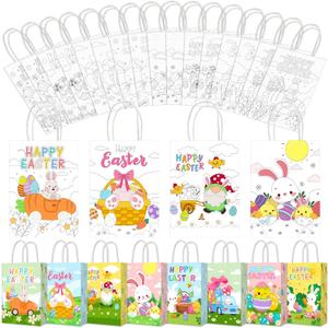 Pasimy 24 Pcs Summer Beach Pool Coloring Gift Bags DIY Summer Paper Coloring Crafts for Kids Pool Party Goodie Candy Gift Treat Bags for Hawaii Party Favors Supplies Classroom Activities(Cute)