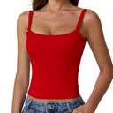 QINSEN Spaghetti Strap Tank Top for Women Double Layer Square Neck Lace Going Out Tops Red M