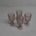 Tebery 4 Pack Pink Glass Wine Goblet Vintage, 10oz Colored Beverage Stemmed Glass Cups, Embossed Design Glassware Set for Water, Juice, Wine,Beer and Cocktails