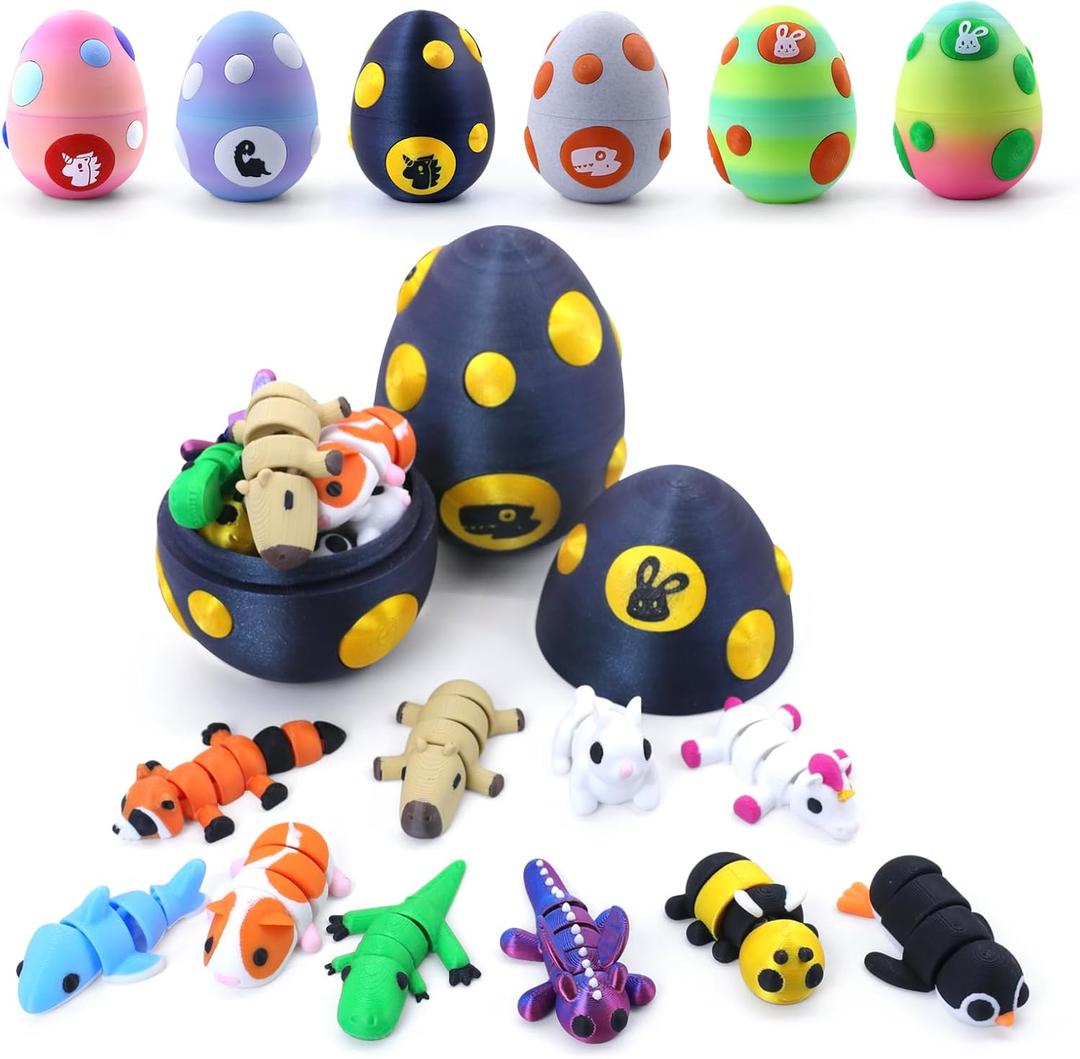 2026 Easter Basket Essentials - Easter Eggs for Egg Hunt, Classroom Rewards for Kids, Reusable Mini 3D Printed Animals, Surprise Unboxing Mystery Gift (Large, Black Gold)