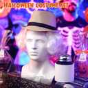 3 Pcs Set of Short White Curly Old Man Bald Head Wig Include Food Bell, Linen Hat, and Bald Wig Suitable for Halloween Cosplay Costume Adults Men Women