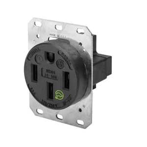 Hubbell HBL9450A Straight Blade Device Receptacle, RTP, Industrial Grade, 3-Pole 4-Wire Grounding, 50A 125/250V, 14-50R