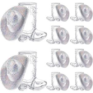 Vesici 20 Pcs 1 oz Silver Mini Cowboy Boot Shot Glasses Mini Western Cowgirl Hat Tiny Cowboy Cowgirl Party Decorations Bachelorette Party Supplies for Dollhouse Decor