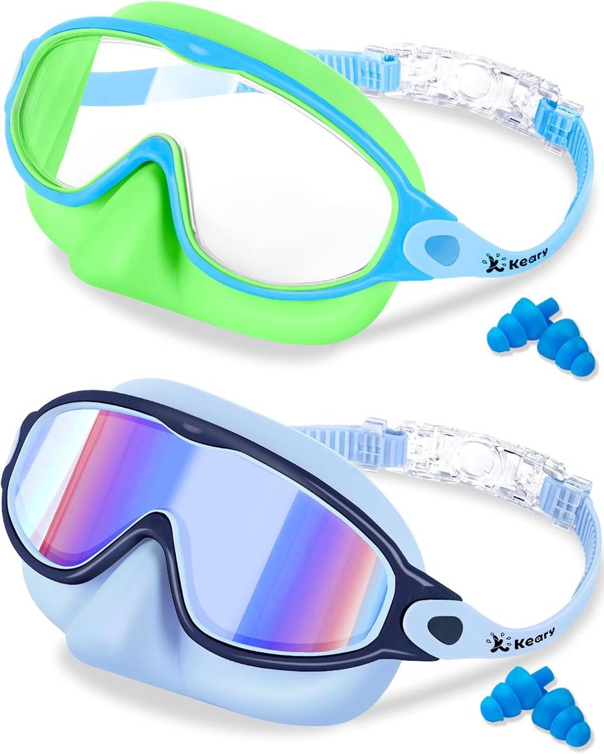2 Pack Kids Swim Goggles with Nose Cover for 3-12 Anti-UV Anti-Fog Pool Water Swimming Goggles Boys Girls Youth Toddler