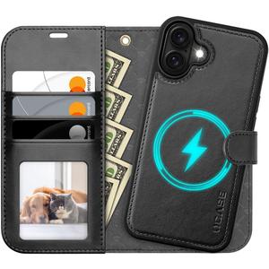 OCASE for iPhone 16 Case Detachable Wallet Case with Card Holder, 2 in 1 Pu Leather Flip Folio with RFID Blocking Stand Wrist Strap Shockproof Phone Cover 6.1 Inch 2024, Graphite