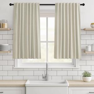 Blackout Curtains 45 Inch Long for Living Room Bedroom 2 Panels Set, Oatmeal Drapes Thermal Insulating Room Darkening Noise Reducing Short Linen Black Out Curtain with Back Tab Rod Pocket
