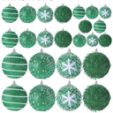 VioraWhite 24 Pcs Glitter Christmas Tree Ornaments, Assorted Sizes Sequin Snowflake Shatterproof Christmas Ball Hanging Ornament Set for Xmas Holiday Party New Year Home Decorations(Dark Green)
