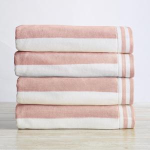 Great Bay Home 100% Cotton Velour 4 Pack Beach Towels 30" x 60" - Pink/White Cabana Stripe Pool Towels - Quick Dry, Large Swim Towels (Dusty Rose/White)