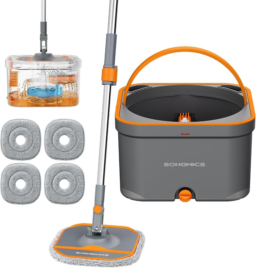 SONGMICS Spin Mop and Bucket Set, Separate Dirty and Clean Water, 2L