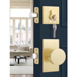 EHOMEWARE 2 Pack Brass Door Knobs with Deadbolt, Keyed Alike Entry Door Lock Set, Heavy Duty Deadbolt Door Locks, Gold Door Knob for Left/Right Handed Doors