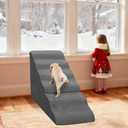Dog Stairs for High Beds 30-36 inches Tall, 6-Step Dog Steps for Bed 32-36 inches for Small Large Dogs, Doggie Ramp for Bed, 30D Foam Pet Stairs for Old Dogs/Cats, Free-Installation, Grey