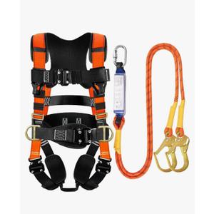TRSMIMA Safety Harness Fall Protection - Roofing Harness Kit Men Full Body Construction Harness with Lanyard for Work Upgrade 4 Quick Buckles Orange