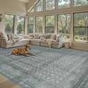 9x12 Washable Area Rug for Living Room, Extra Large Vintage Boho Rugs for Dining Room, Kids Room, Farmhouse, Durable Low Pile Non Slip Carpet for High Traffic Areas, Soft Blue