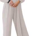 STOLKISS Women Casual Jumpsuits One Piece Loose Stretchy Long Sleeve Jumpsuit Wide Leg Long Pants Rompers with Pockets